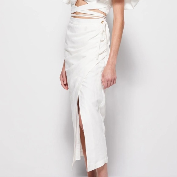 Jonathan Simkhai Valencia Linen Wrap Midi Skirt - Picture 2 of 4